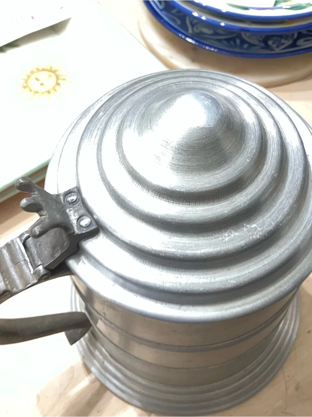 Vintage Large Pewter Aluminum Beer Stein Ice Bucket With Handle